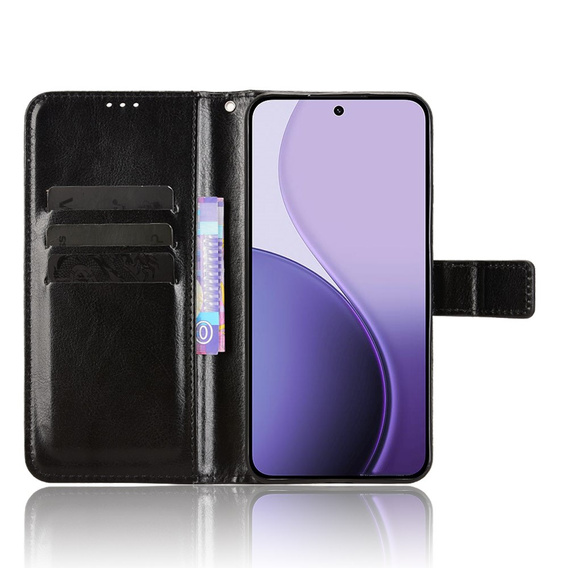 Flap case for Oppo Reno 14, textured Crazy Horse, black