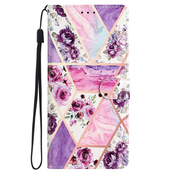 Flip case for Samsung Galaxy A25 5G, Wallet, marble & flowers, pink + 9H glass