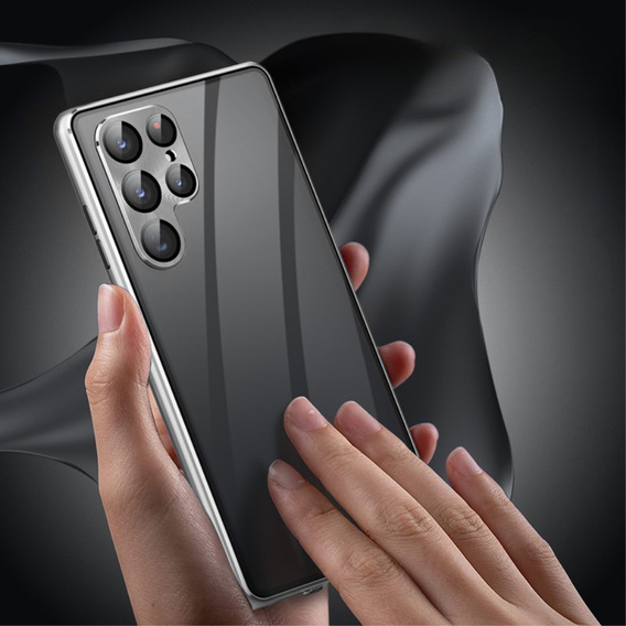 Case for Samsung Galaxy S22 Ultra, Magnetic Dual Glass, silver