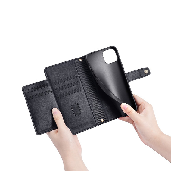 Flip case for iPhone 15, Wallet Zipper Pocket, black