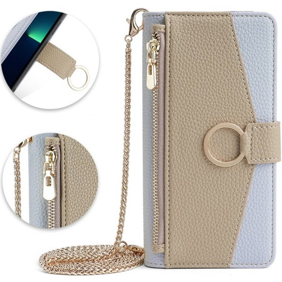 Flip case for Samsung Galaxy S22, Wallet Zipper Pocket, with mirror, blue