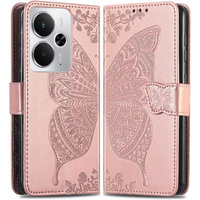 Flip case for Realme 14 5G / Realme 14T 5G, Butterfly, pink rose gold