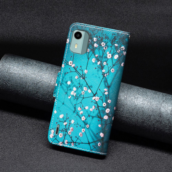 Flip case for Nokia C12 4G, Wallet, Sakura, blue