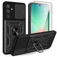 Armored Case for Samsung Galaxy A26, CamShield Slide, black + Tempered Glass 9H