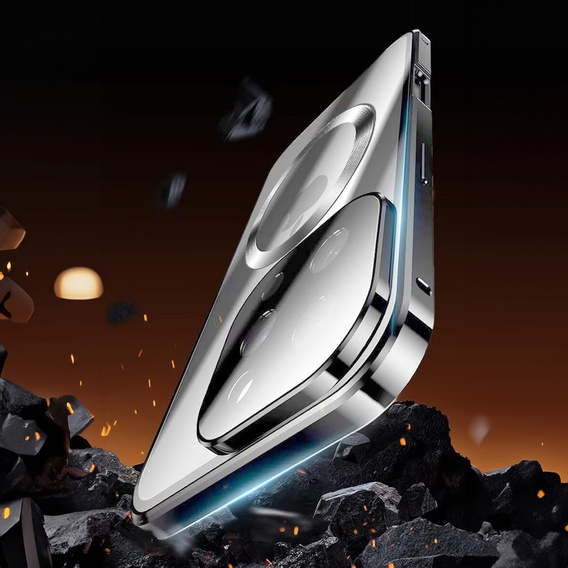 Magnetic Dual Glass MagSafe case for iPhone 16 Pro Max, silver