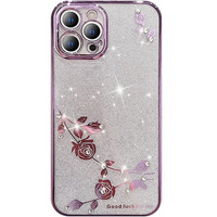 Case for iPhone 14 Pro, Glitter Flower, purple