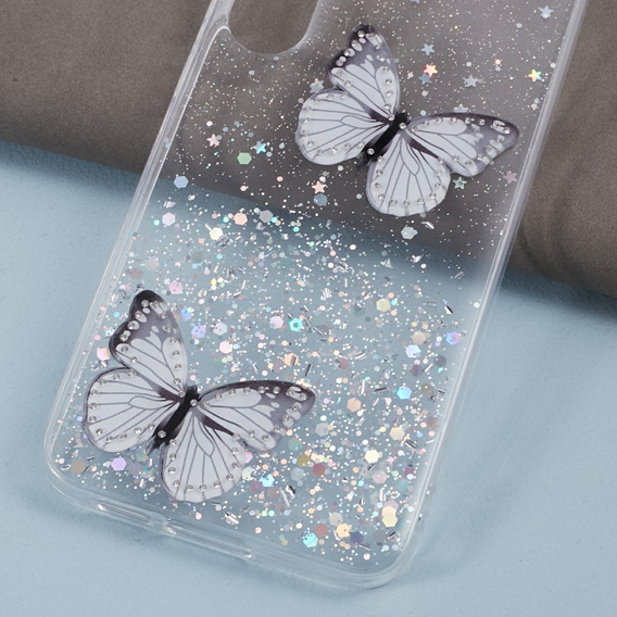 Case for Samsung Galaxy S24, Glitter Butterfly, white