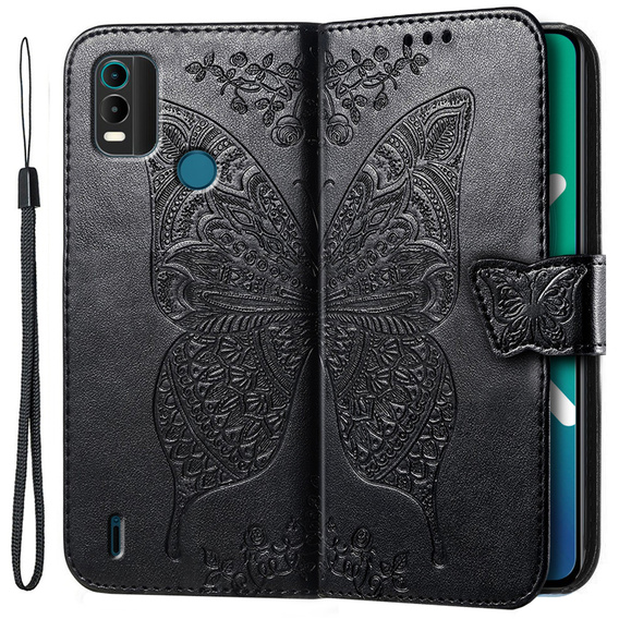 Flip case for Nokia C21 Plus, Butterfly, black