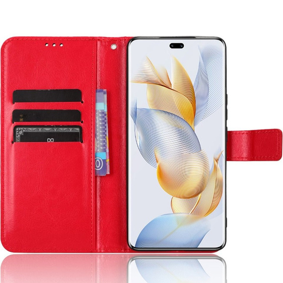 Flip case for Honor 90, Crazy Horse Wallet, red