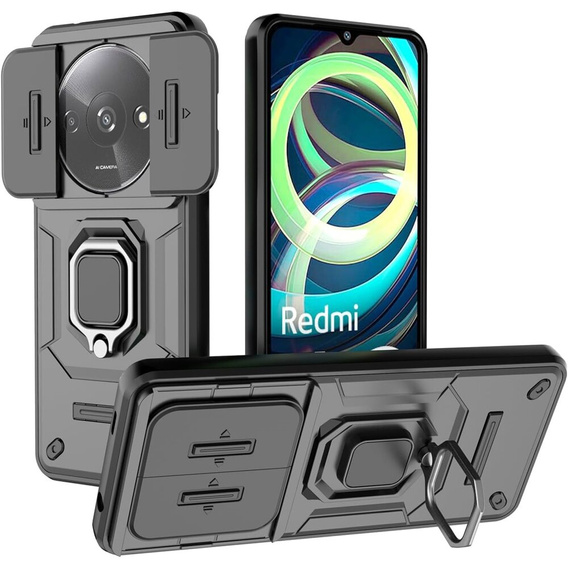 Case for Xiaomi Redmi A3, KickStand Camera Lens, black