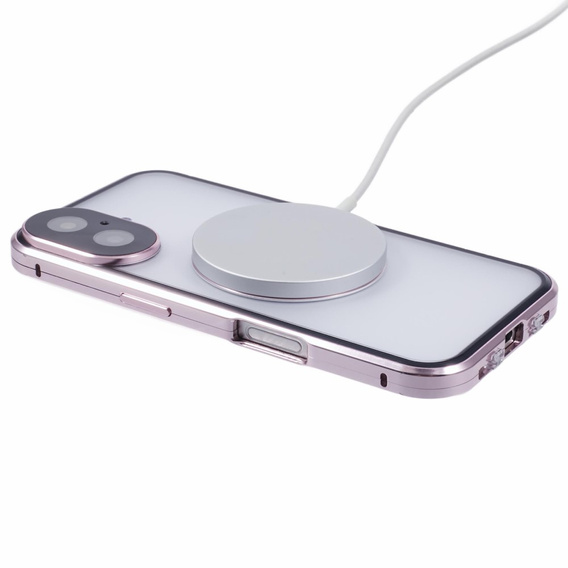 Magnetic Dual Glass MagSafe case for iPhone 16, pink rose gold