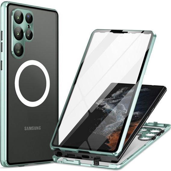 Magnetic Dual Glass MagSafe case for Samsung Galaxy S22 Ultra, green