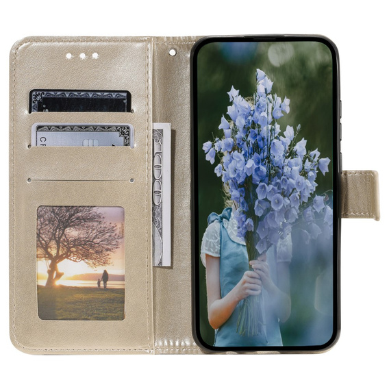 Flip case for Samsung Galaxy A15, Mandala Flower, blue + 9H glass