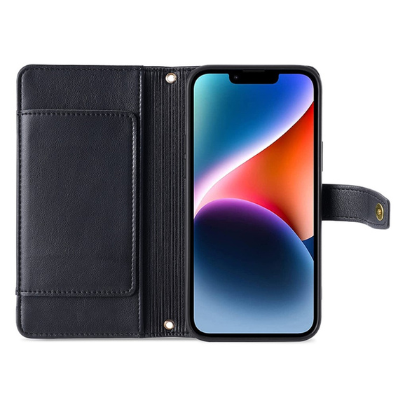 Flip case for iPhone 15, Wallet Zipper Pocket, black