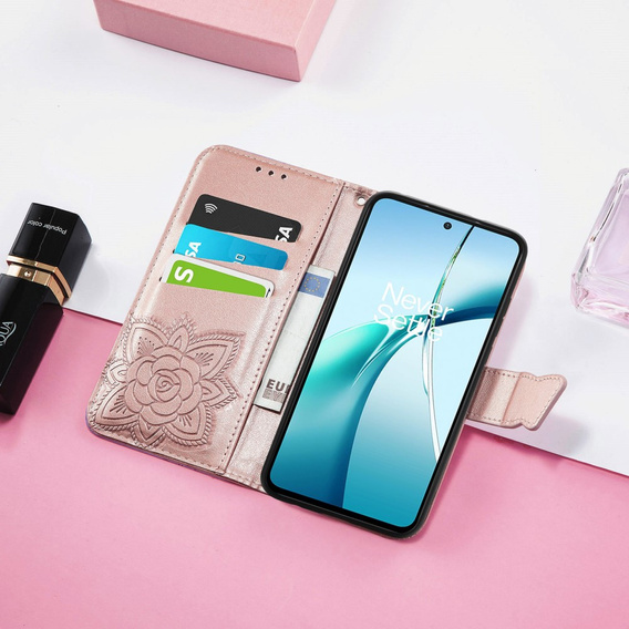 Flip case for Samsung Galaxy S25 Edge, Butterfly, pink rose gold