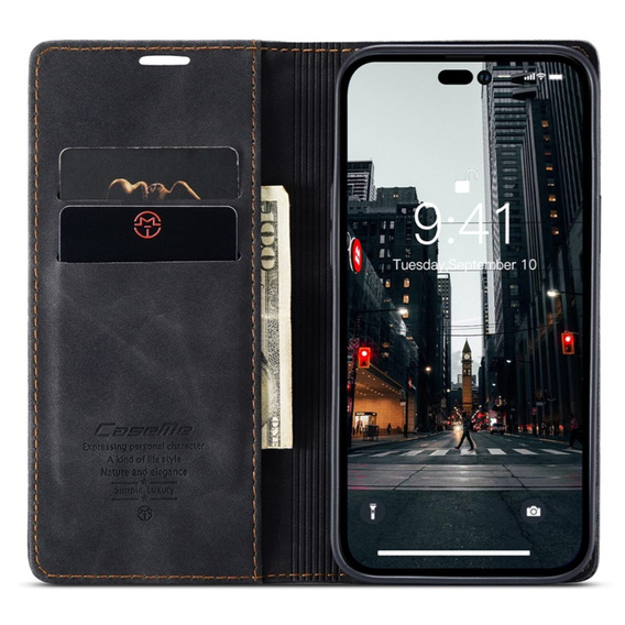 CASEME case for iPhone 14, Leather Wallet Case, black