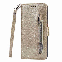 Flip case for Samsung Galaxy S24 Ultra, Wallet Zipper Pocket Glittery, gold