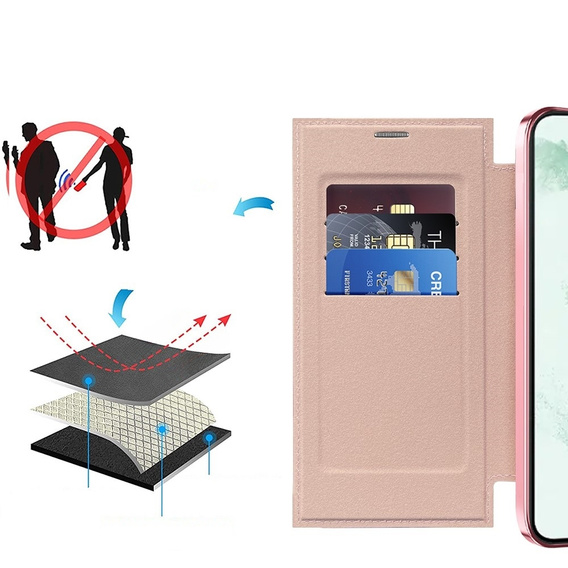 Flip case for Samsung Galaxy S22 Ultra 5G, RFID Wallet MagSafe CamShield, pink