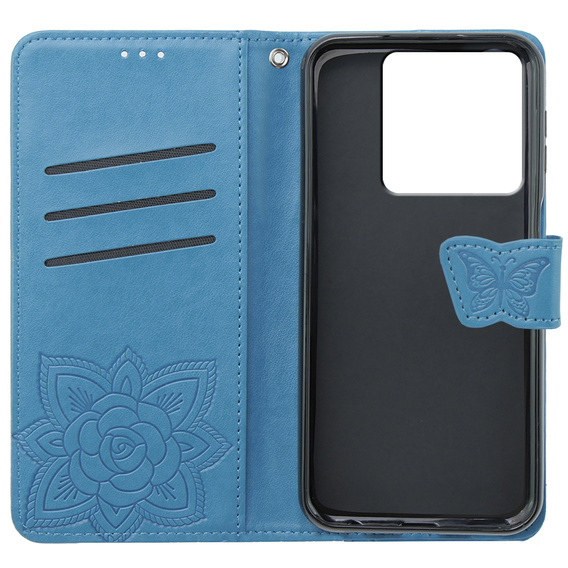 Flip case for Xiaomi Poco X6 5G, Butterfly, blue