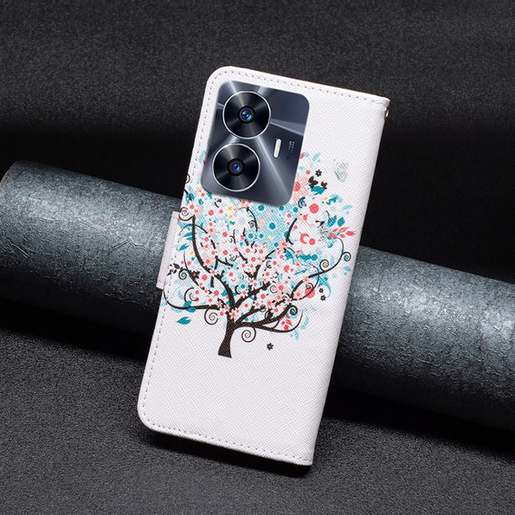 Flip case for Realme C55, Wallet, colorful tree, white