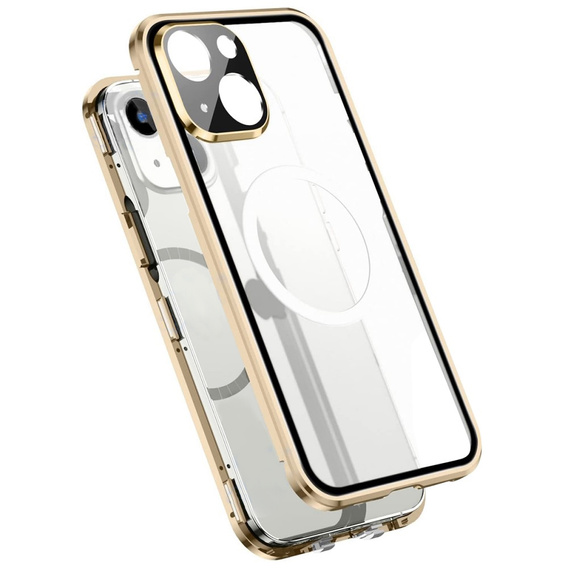 Magnetic Dual Glass MagSafe case for iPhone 13, gold