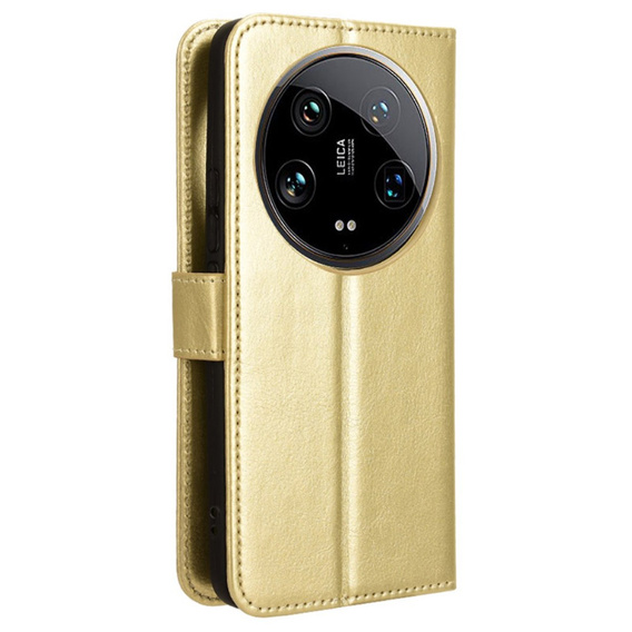 Flip case for Xiaomi 14 Ultra, Crazy Horse Wallet, gold