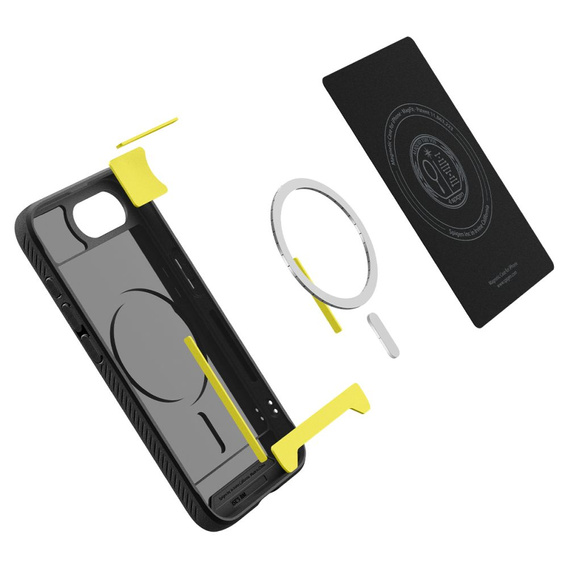 Spigen case for iPhone 16E, Rugged Armor MagSafe, black + Tempered Glass 9H