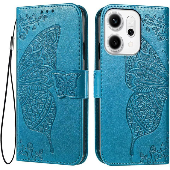Flip case for Oppo Reno 14, Butterfly, wallet, blue