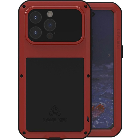 Love Mei Case for iPhone 15 Pro Max, armored with glass, red