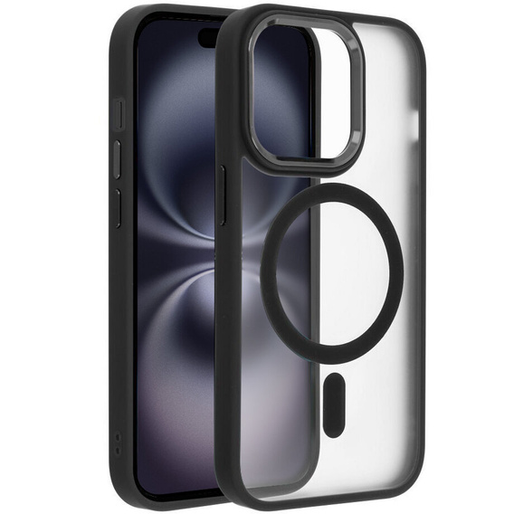 Case for iPhone 16 Pro, for MagSafe, ERBORD Matt Case, transparent / black + Screen Glass