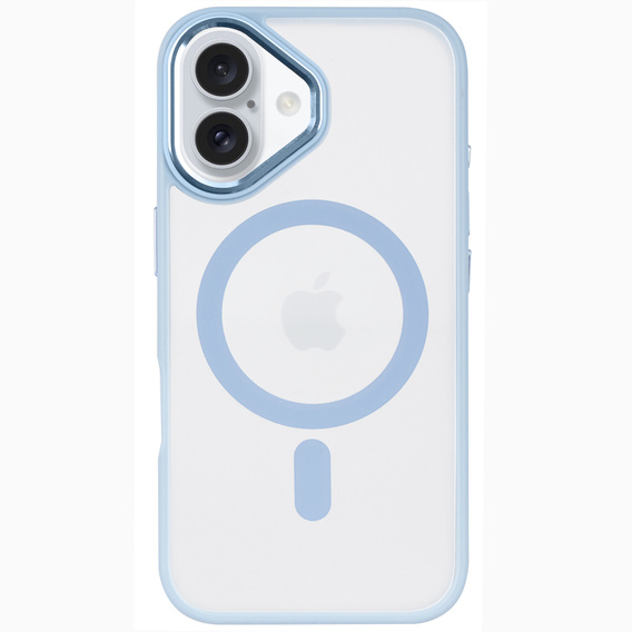 Case for iPhone 16, for MagSafe, ERBORD Matt Case, transparent / blue + Screen Glass