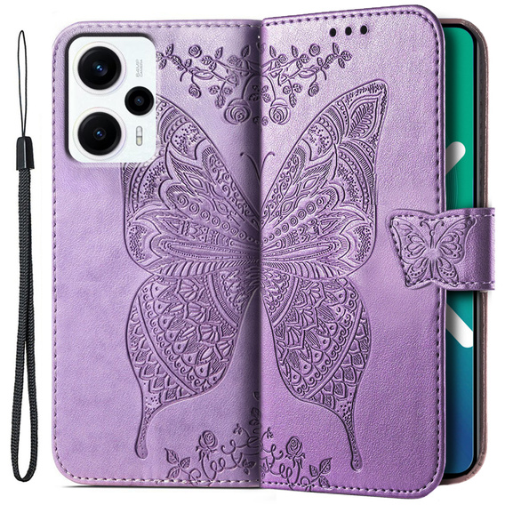 Flip case for Xiaomi Poco F5, Butterfly, purple