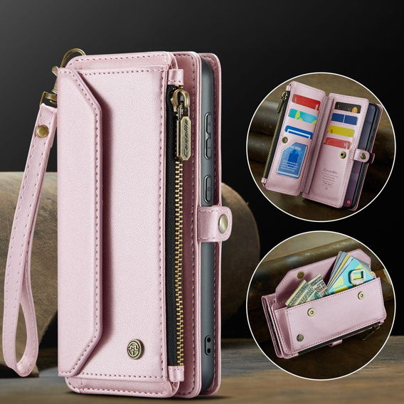 Case CASEME for Samsung Galaxy S24 FE, RFID Leather Wallet, with shoulder strap, pink
