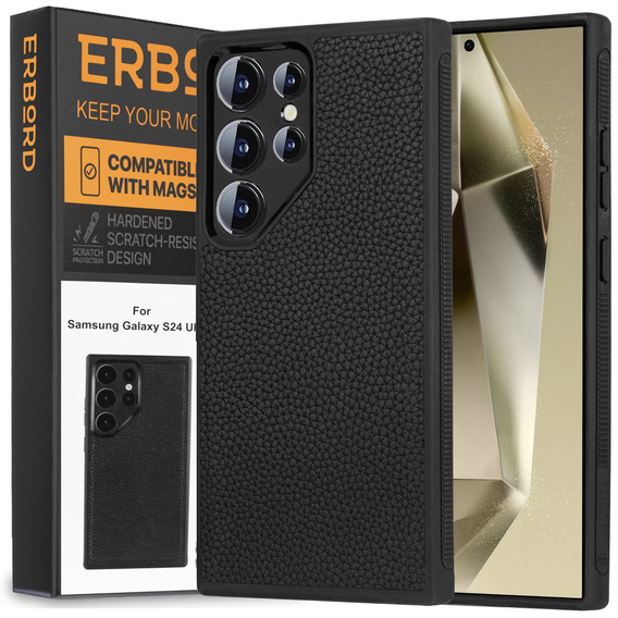 Leather case for Samsung Galaxy S24 Ultra, ERBORD LeatherGuard MagSafe, black