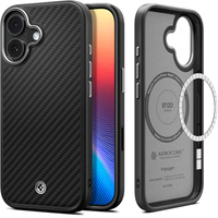 Spigen Enzo Aramid MagSafe case for iPhone 17, carbon black / silver