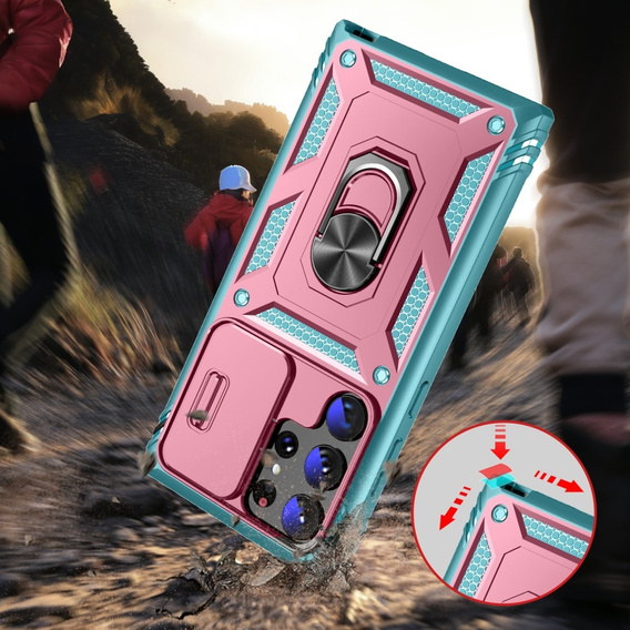 Case for Samsung Galaxy S24 Ultra, CamShield Slide, green / pink