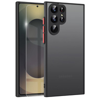 Silicone case for Samsung Galaxy S25 Ultra, with camera protection, transparent / black + 9H tempered glass