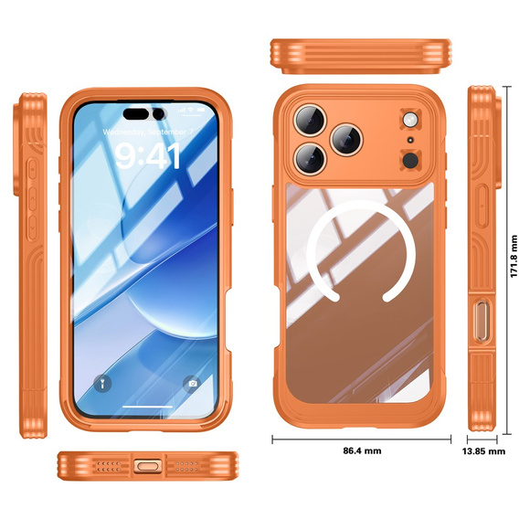 Shockproof case with glass, for MagSafe for iPhone 17 Pro Max, orange
