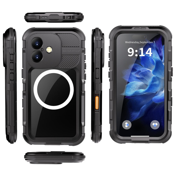 Waterproof Case, SHELLBOX IP68 MagSafe, Black for iPhone 16