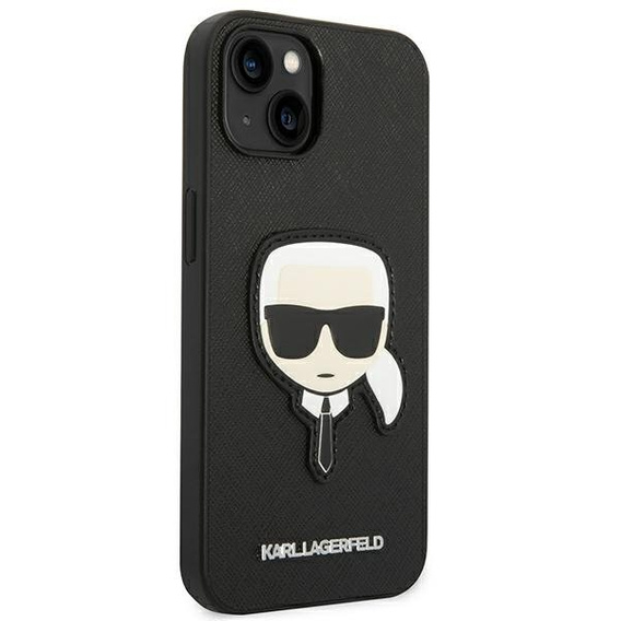 Karl Lagerfeld Case for iPhone 14 Plus, Saffiano Karl's Head Patch, black