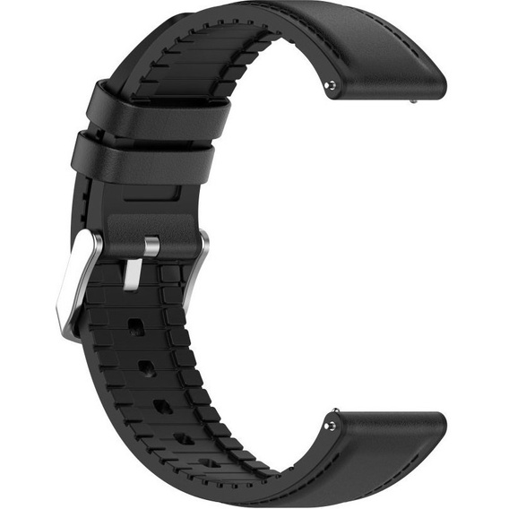 22mm Genuine Leather Coated Silicone Watch Band - Black