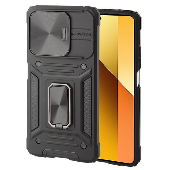 Armored Case for Xiaomi Redmi Note 13 5G, CamShield Slide, black + Tempered Glass 9H