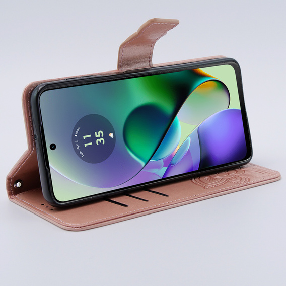 Flip case for Motorola Moto G54 5G, Butterfly, pink rose gold