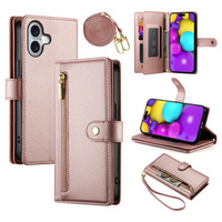 Flip case for iPhone 16, Wallet Zipper Pocket, pink