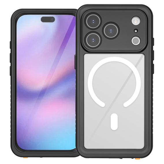 Redpepper case for iPhone 17 Pro, IP68 waterproof, for MagSafe, transparent with black sides