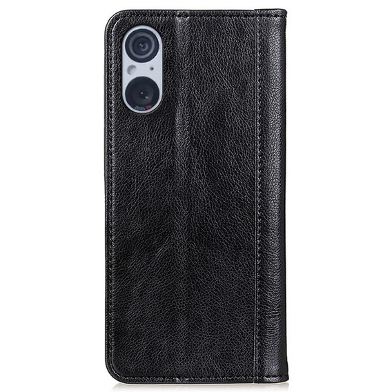 Case for Sony Xperia 5 V, Wallet Litchi Leather, black