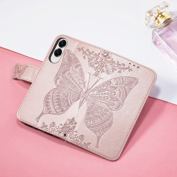 Flip case for Samsung Galaxy S25 Edge, Butterfly, pink rose gold