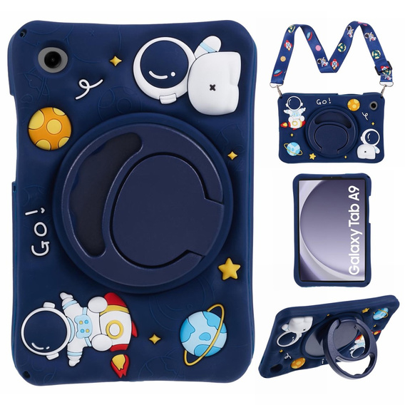 Children's Silicone Case for Samsung Galaxy Tab A9 T220 X110 / X117, Armored, Astronaut, Navy Blue