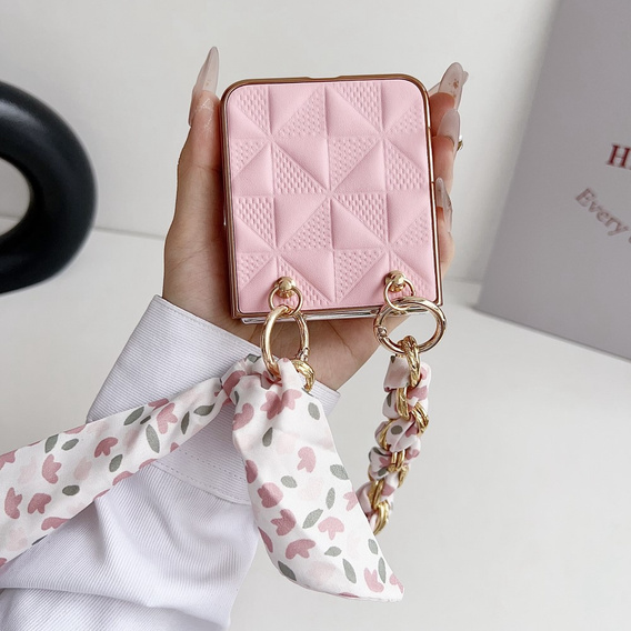 Case for Samsung Galaxy Z Flip7 FE / Z Flip6, Grid Leather, pink