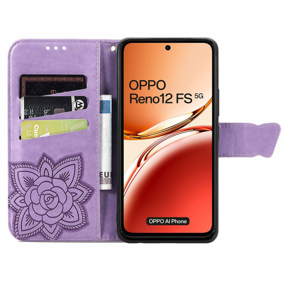 Flip case for Oppo Reno 12FS / 12F, Butterfly, purple